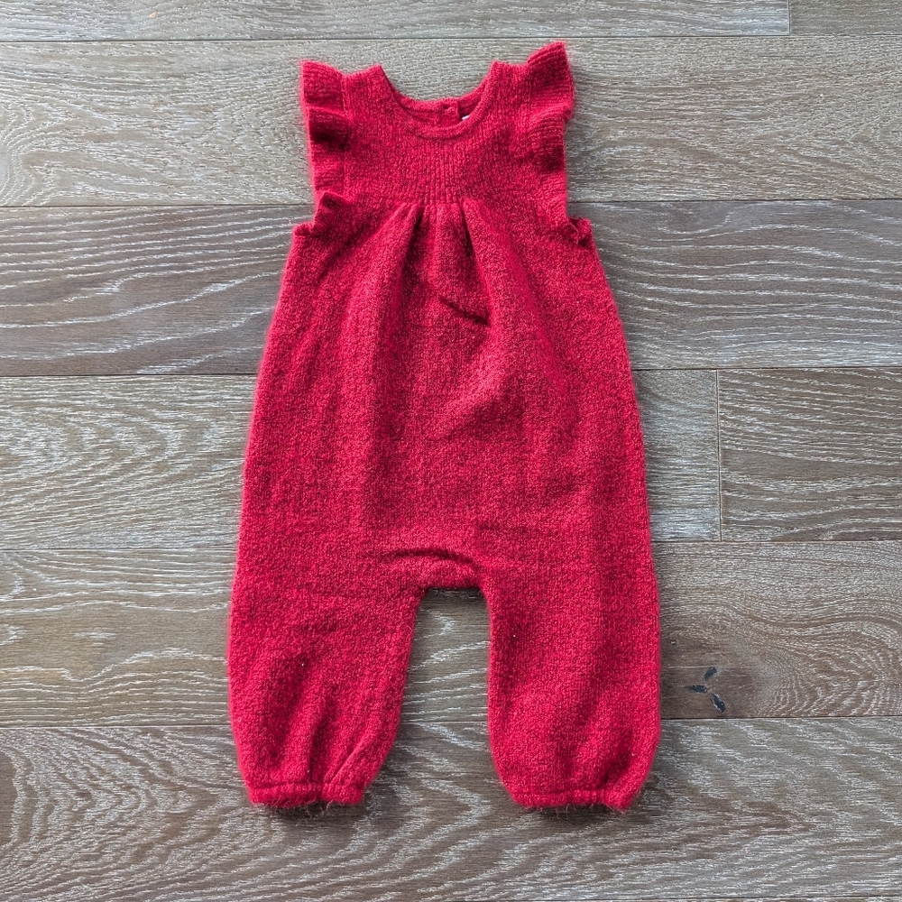 Baby Gap Red Knit Flutter Sleeve Sweater Romper In Modern Red Size 3-6 Months